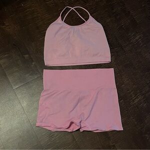 Ribbed Pink Bralette and Lounge Bike Short Set